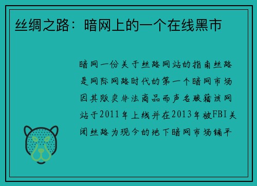 丝绸之路:暗网上的一个在线黑市